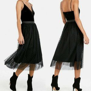 Express Velvet Bodice Polka Dot Tulle Midi Dress Black Party Formal Classic S